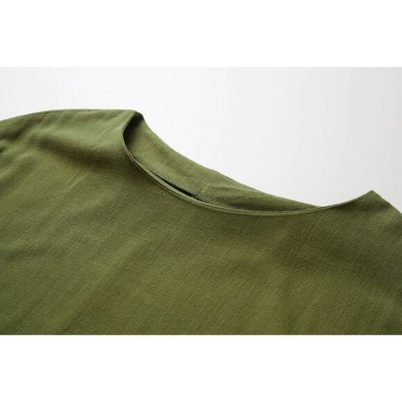 NEW Linen Soft Cotton Kaftan Short Sleeve Loose Casual Maxi Dress M Olive Green - Picture 13 of 15